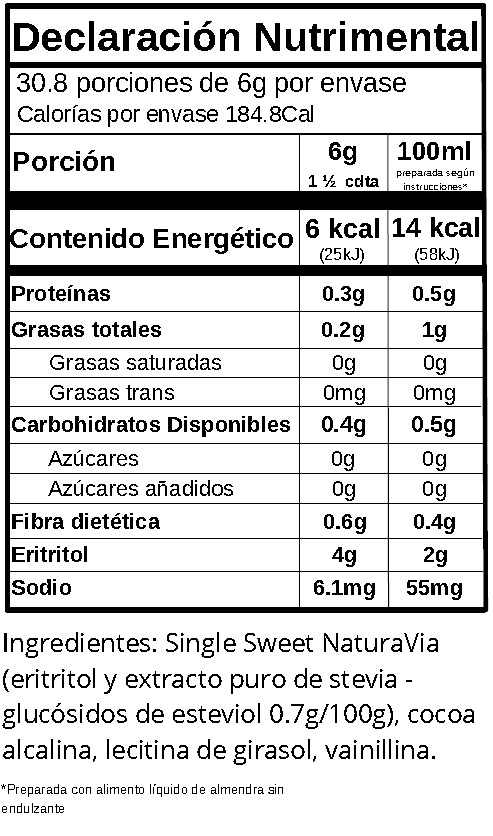 ChocoStevie - Polvo para preparar bebida de Chocolate sin azúcar