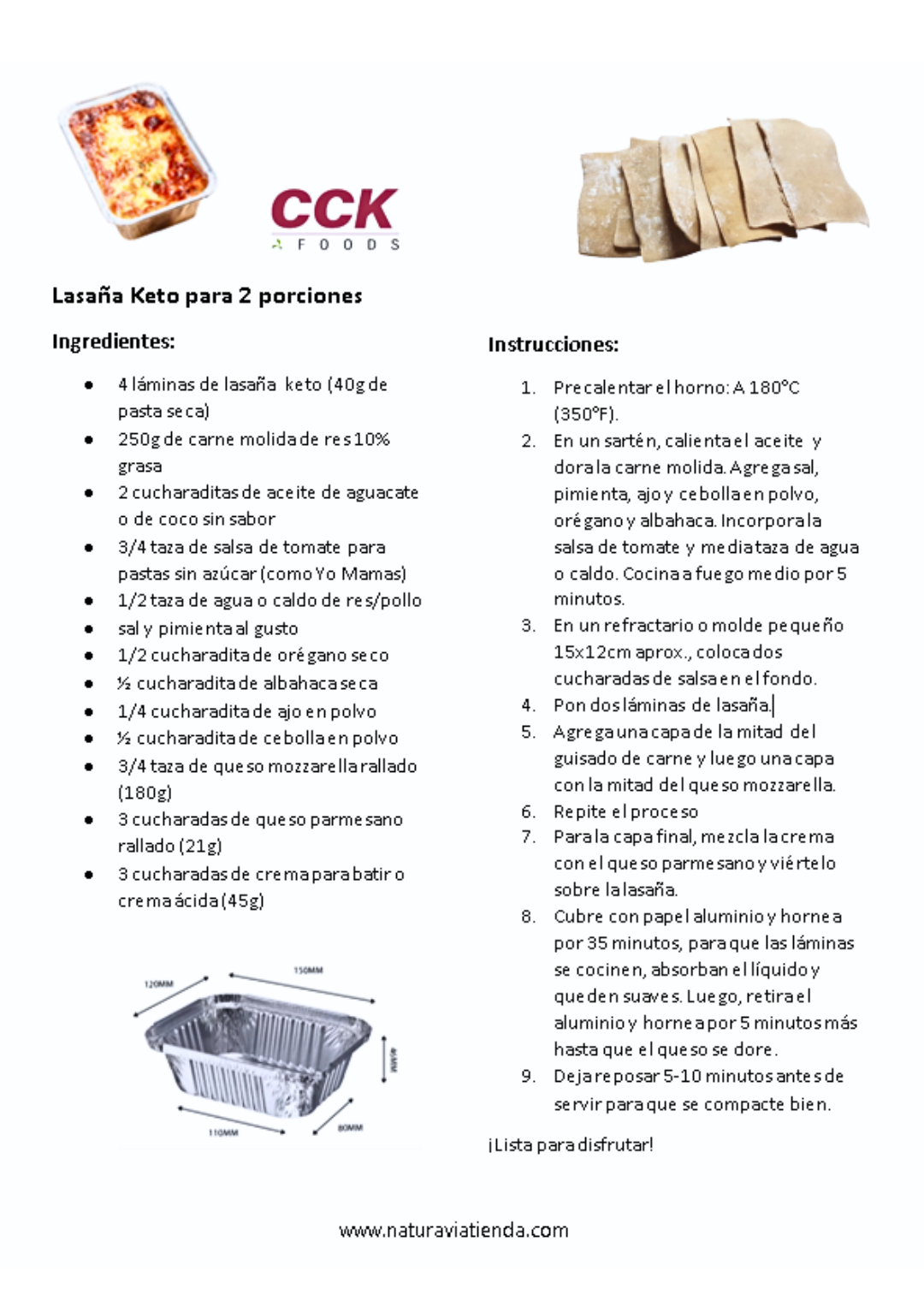 Keto Pasta - Lasaña 22 bolsas de 40g