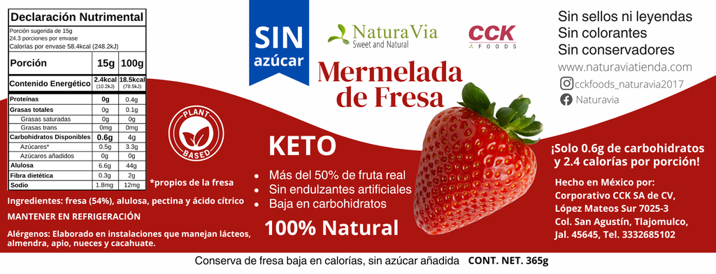 Mermelada de Fresa Keto | Sin Azúcar | 365 g