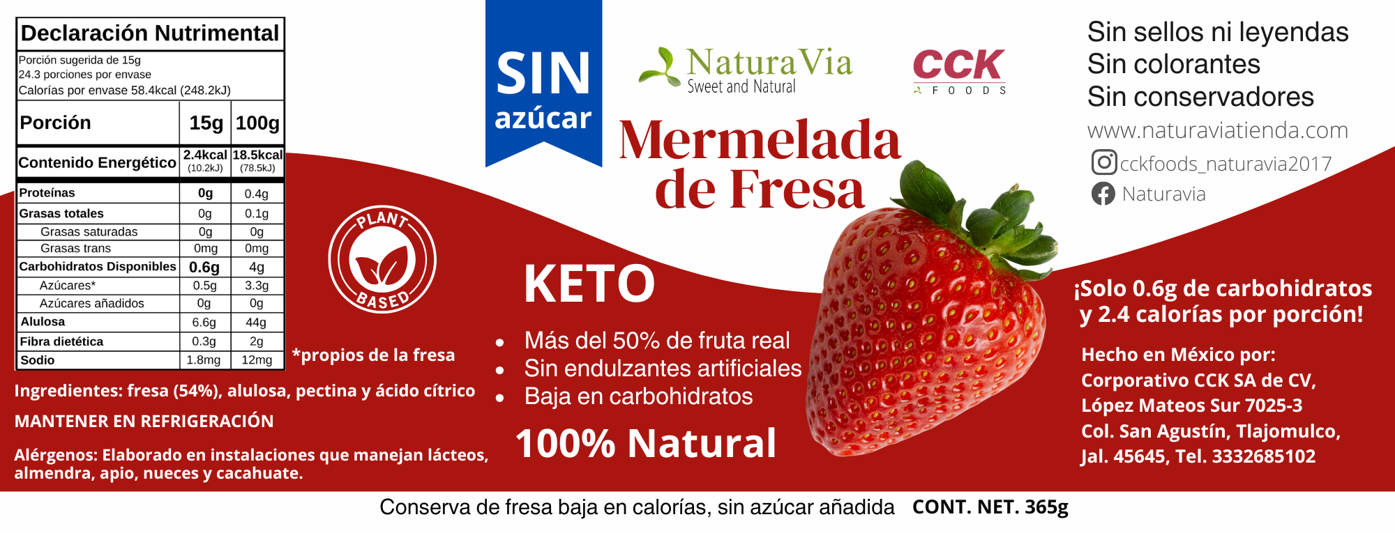 Mermelada de Fresa Keto | Sin Azúcar | 365 g