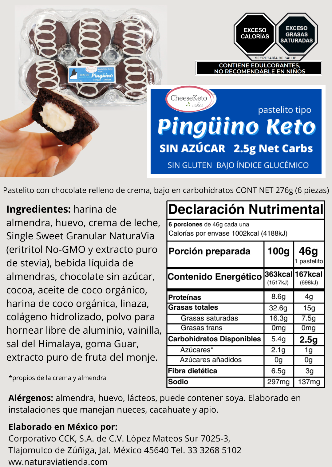 Pastelito tipo "Pingüino" Keto  Paquete de 6 (FORANEO SÓLO ENVIO EXPRESS - REFRIGERADO)