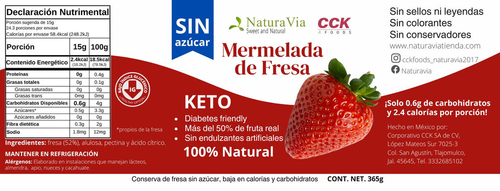 Mermelada de Fresa Keto | Sin Azúcar | 365 g