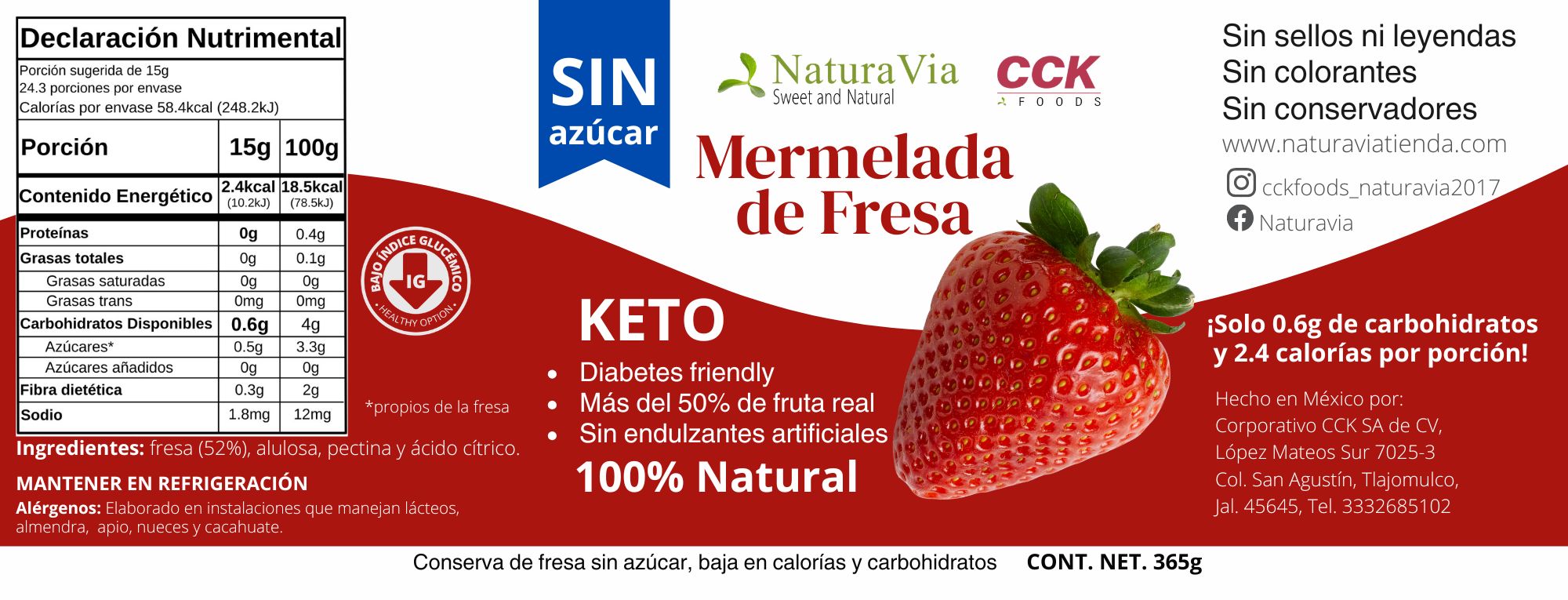 Mermelada de Fresa Keto | Sin Azúcar | 365 g