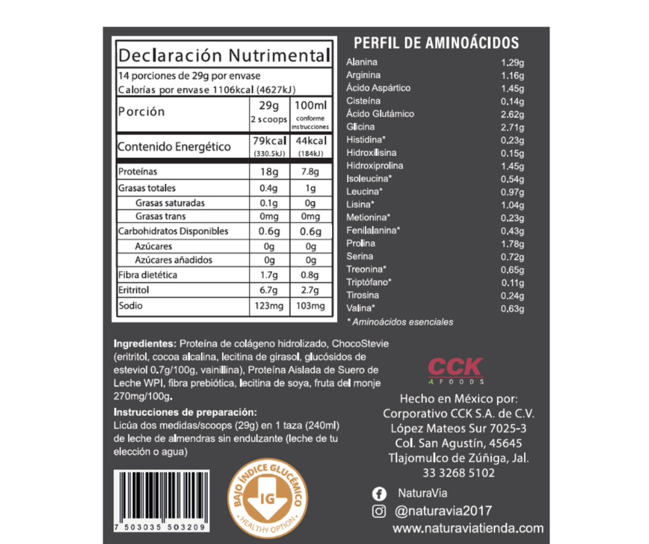 Proteína en Polvo de Chocolate- Keto, Sugar-Free