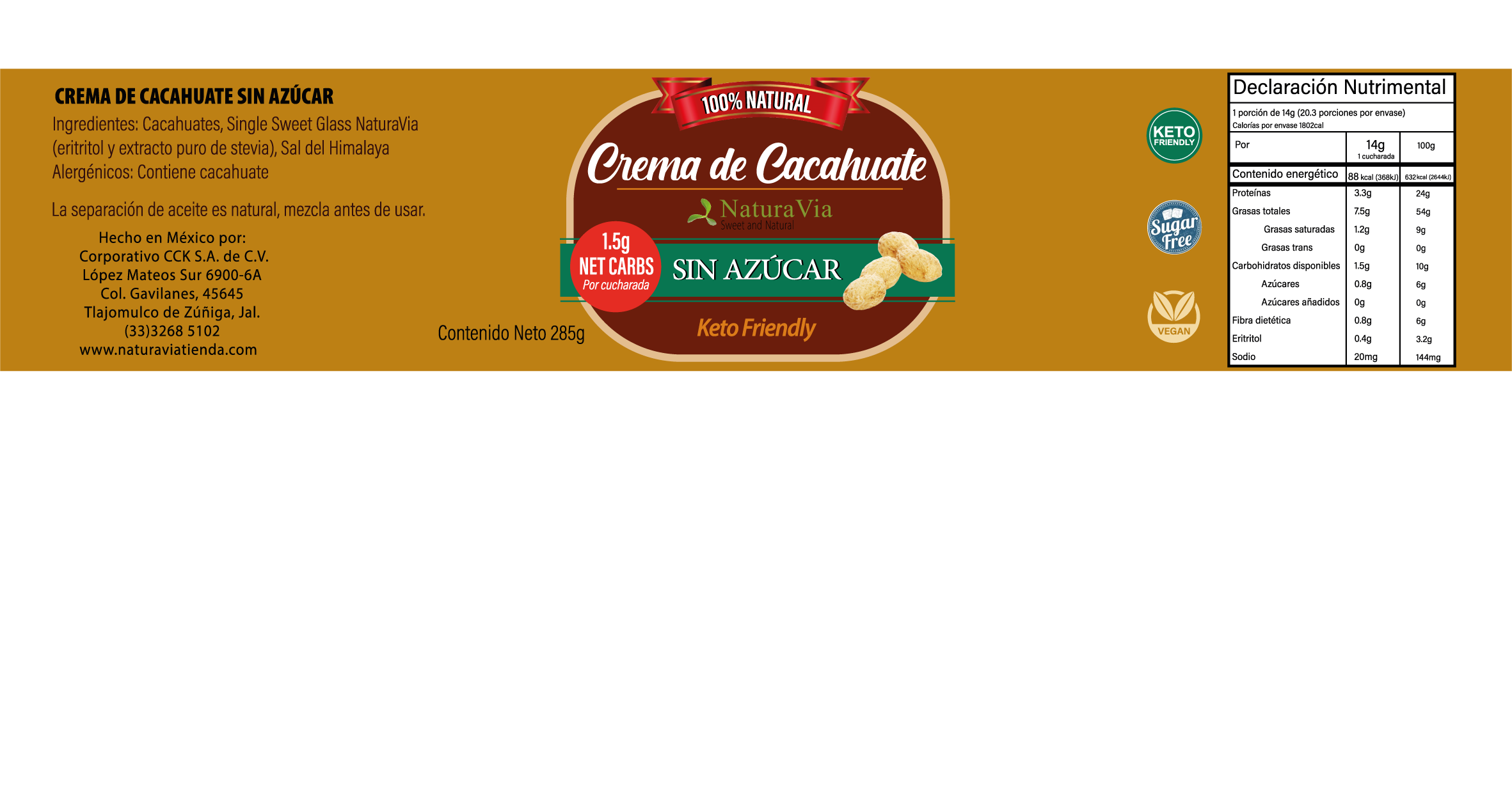 Crema de Cacahuate NaturaVia - SIN AZÚCAR