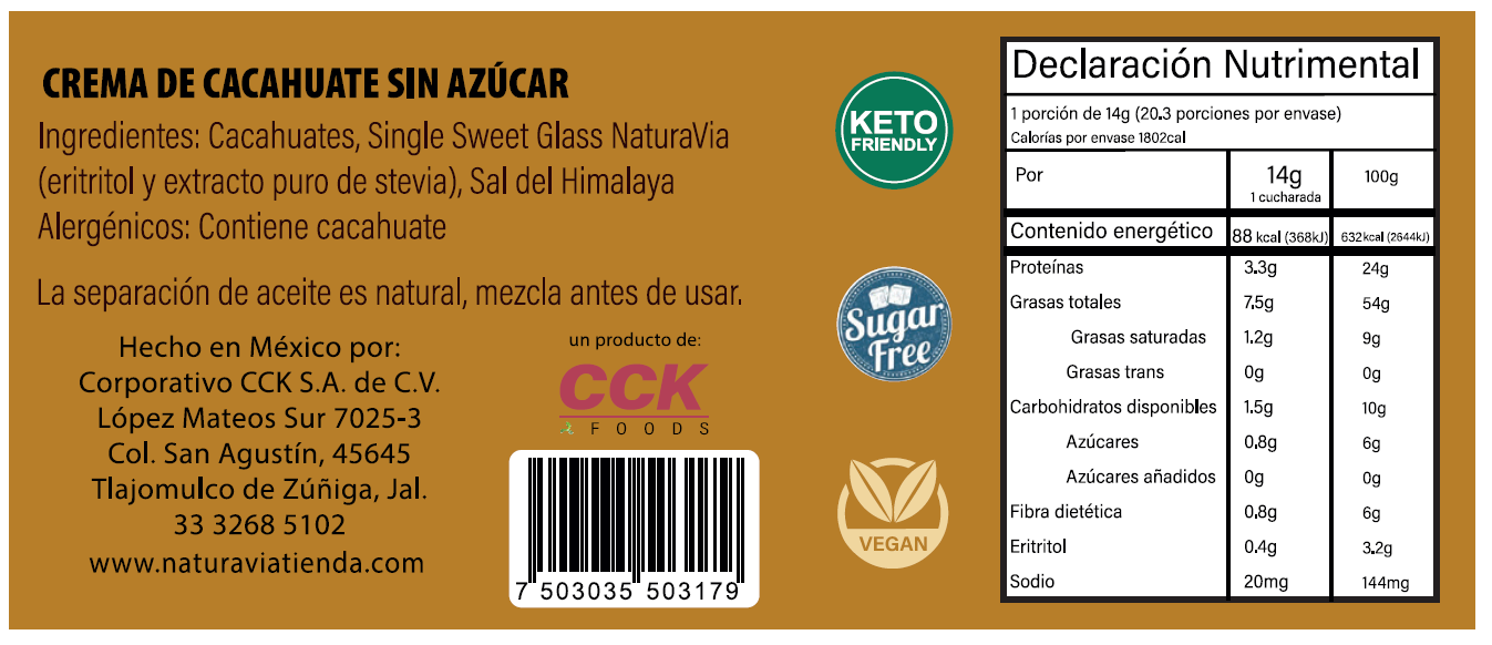 Crema de Cacahuate NaturaVia - SIN AZÚCAR