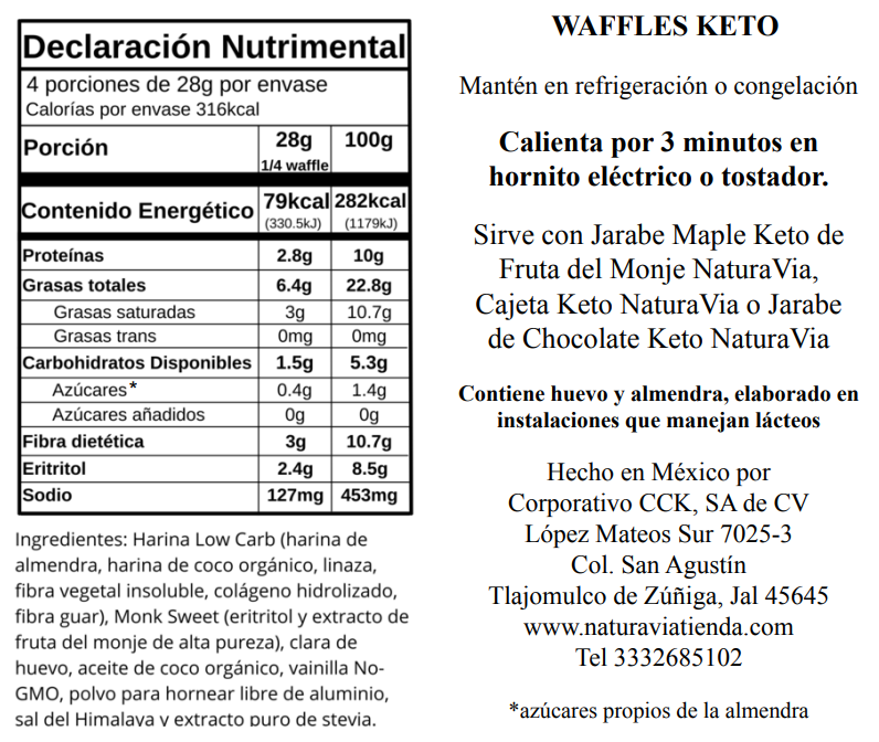 Waffle Keto (requieren refrigeración, sólo disponible con envío EXPRESS)