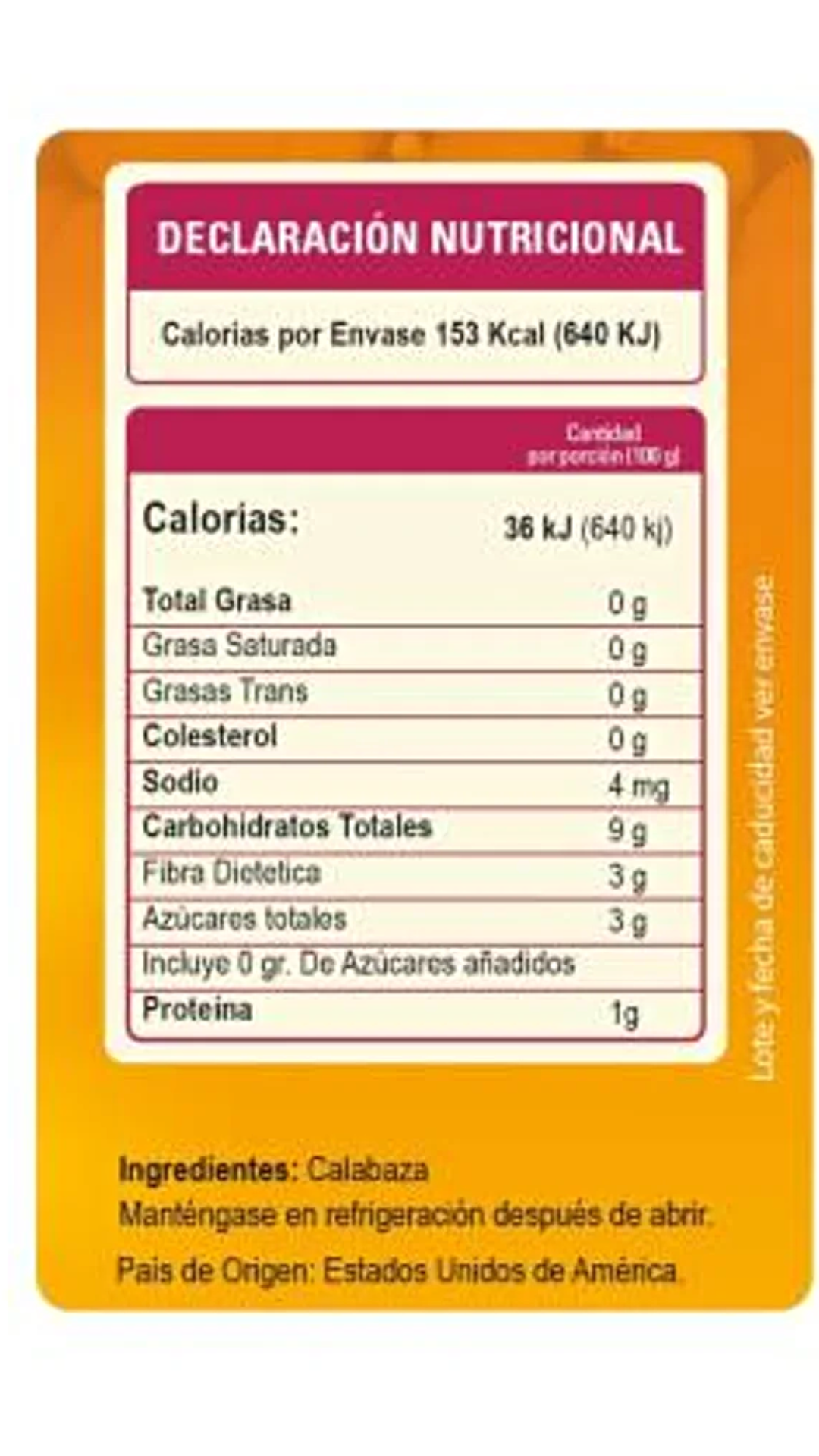 Puré de Calabaza - 100% Calabaza / Sin azúcar