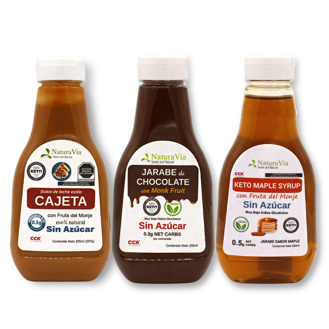 Sweet Trio Keto: Jarabe de Monk F Maple + Jarabe de Chocolate + Dulce de Leche Cajeta